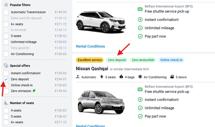 zero deposit car hire