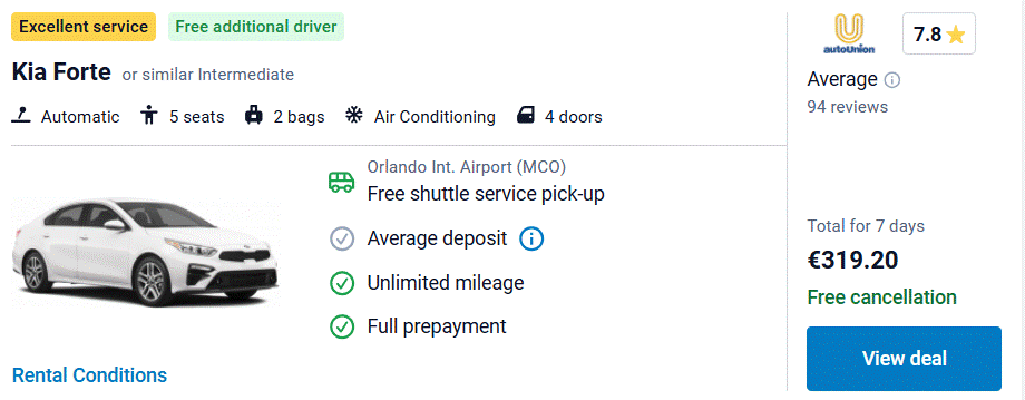 one way car rental example